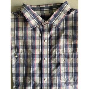 Synrgy‎ Button Down Shirt Mens 3XL Short Sleeve Blue Pink Plaid